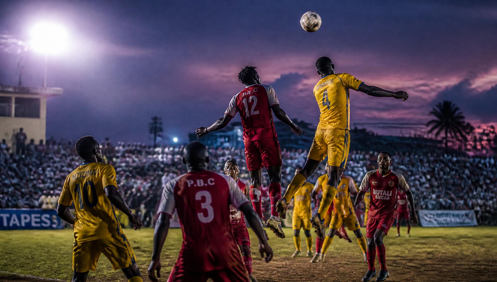 Floodlit Mtwapa Premier League match at dusk